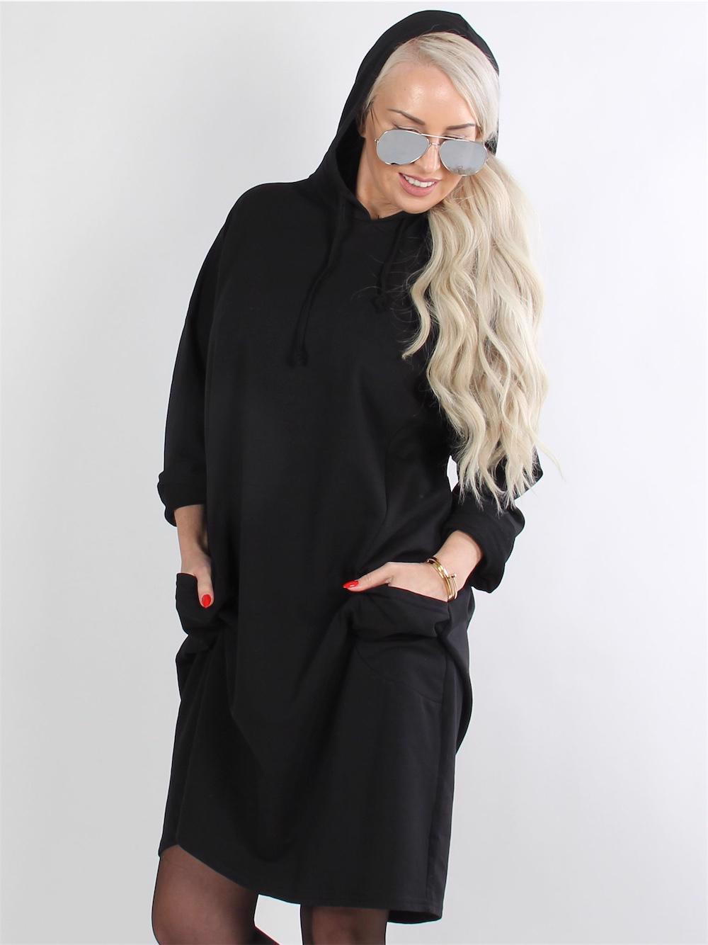 Idax - Armygrøn oversize joggingkjole med lommer og hætte